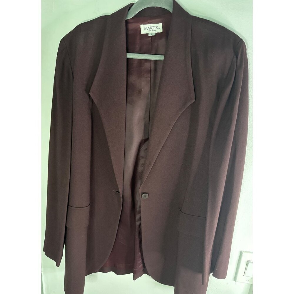 Tamotsu New York Women’s Jacket Blazer L Burgundy VTG Retro Y2K Academia Style